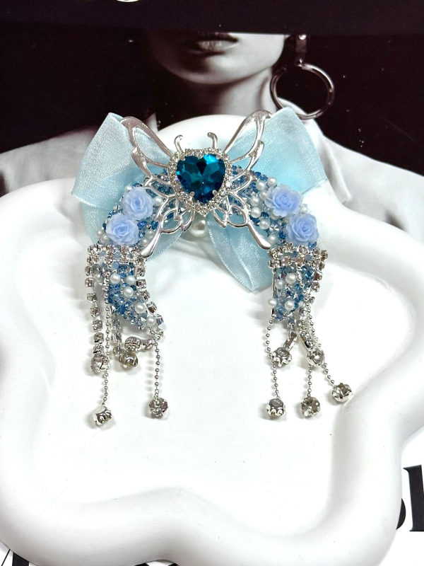 DIY gyöngy toll kiegészítők masnival és bojtokkal, holdlyukas medál, koreai stílus, kézzel készített, műanyag