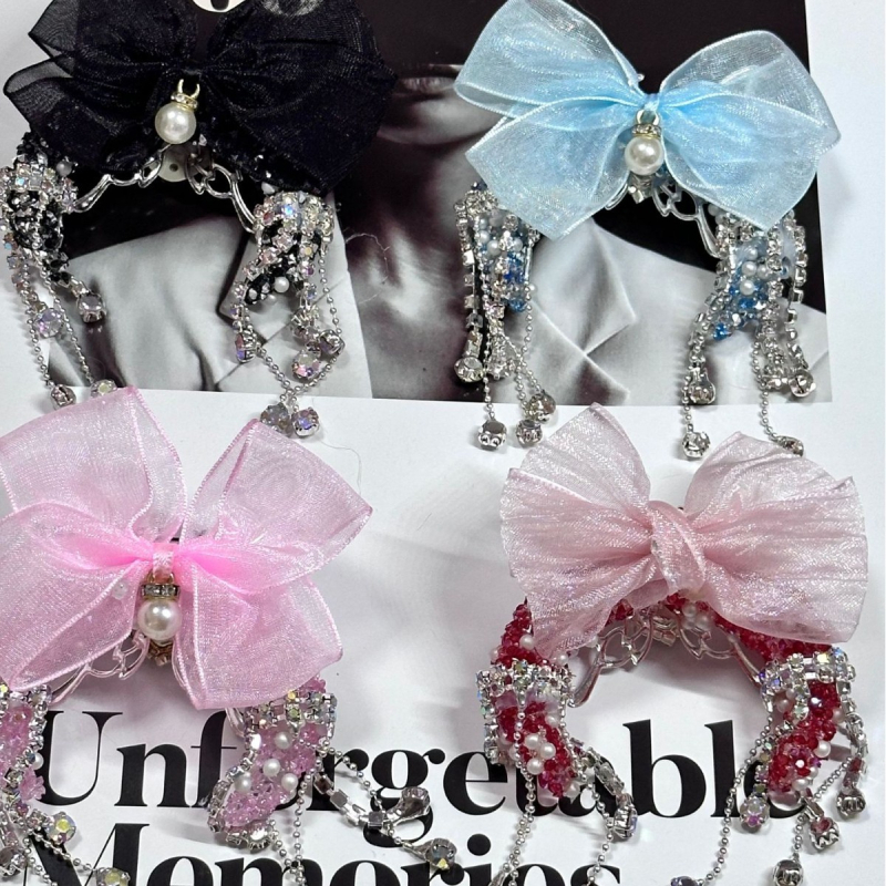 DIY gyöngy toll kiegészítők masnival és bojtokkal, holdlyukas medál, koreai stílus, kézzel készített, műanyag