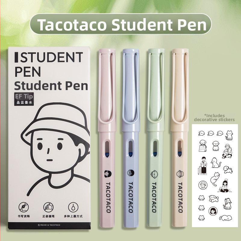 Tacotaco pero s tintom za učenike trećeg razreda, namijenjeno kaligrafiji tvrdim perom, s zamjenjivim tintnim patronama, kristalno plava tinta, pero s korekcijom držanja