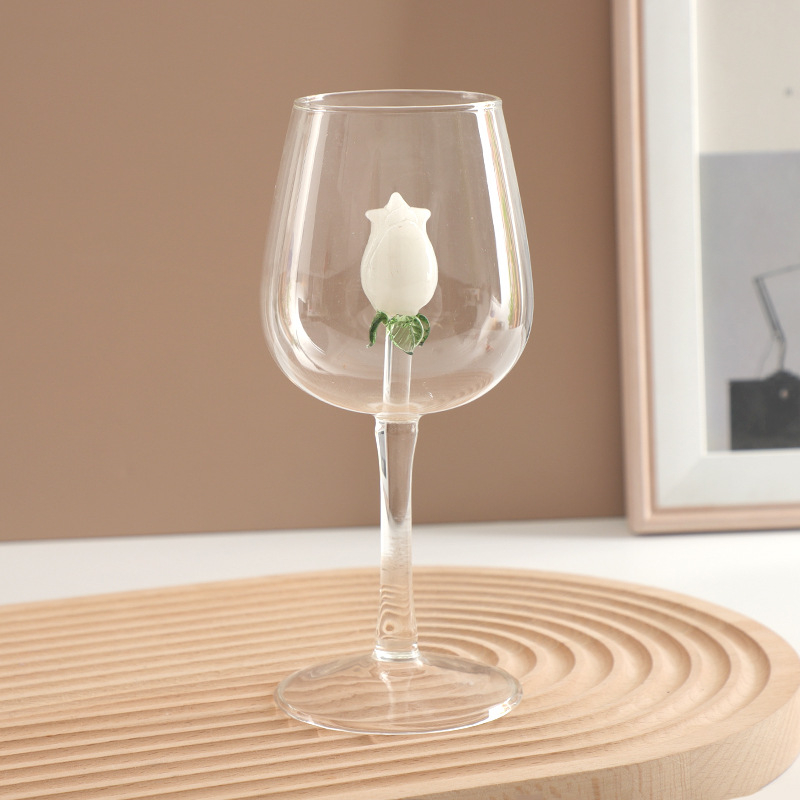 Dekanter za vino s trodimenzionalnim motivom ruže, visok borosilikatno staklo, 401–500 ml, s ručkom