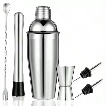 6 részes rozsdamentes acél bartender eszköz készlet – nordic stílusú bárfelszerelés shakerrel és koktél eszközökkel, logó nyomtatás elérhető