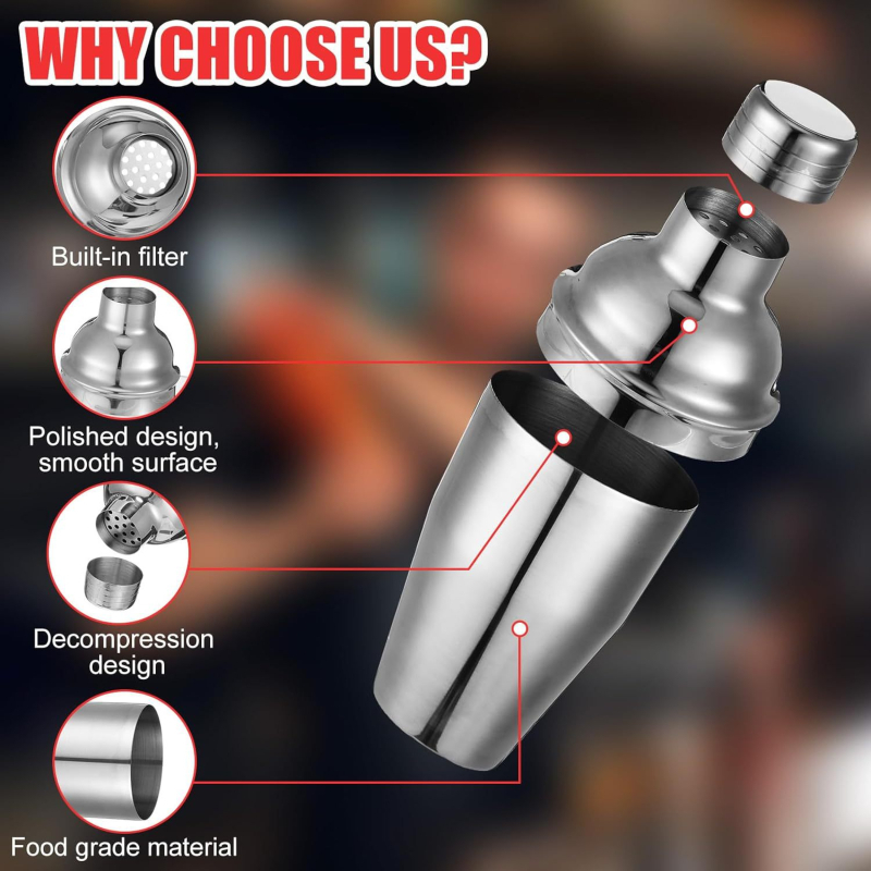 6 részes rozsdamentes acél bartender eszköz készlet – nordic stílusú bárfelszerelés shakerrel és koktél eszközökkel, logó nyomtatás elérhető