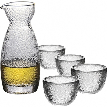 Japanski stil saké set od prozirnog stakla s kljunom orla – 6-dijelni set s grijačem za sake