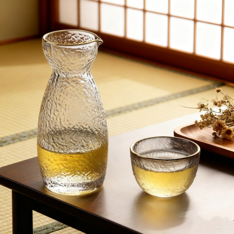 Japanski stil saké set od prozirnog stakla s kljunom orla – 6-dijelni set s grijačem za sake