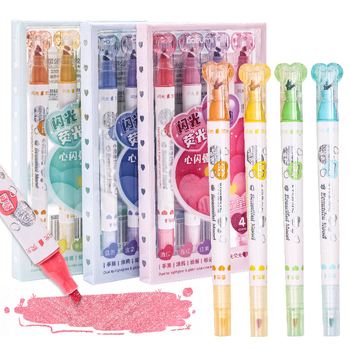 Kétoldalas, kétszínű kiemelő marker, átlátszó testtel, logónyomtatás elérhető, 6 darabos készlet, ferde hegy