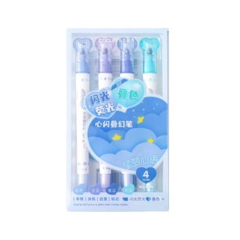 Kétoldalas, kétszínű kiemelő marker, átlátszó testtel, logónyomtatás elérhető, 6 darabos készlet, ferde hegy