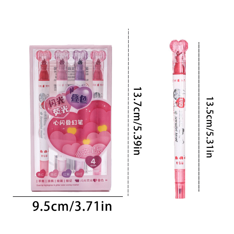 Kétoldalas, kétszínű kiemelő marker, átlátszó testtel, logónyomtatás elérhető, 6 darabos készlet, ferde hegy