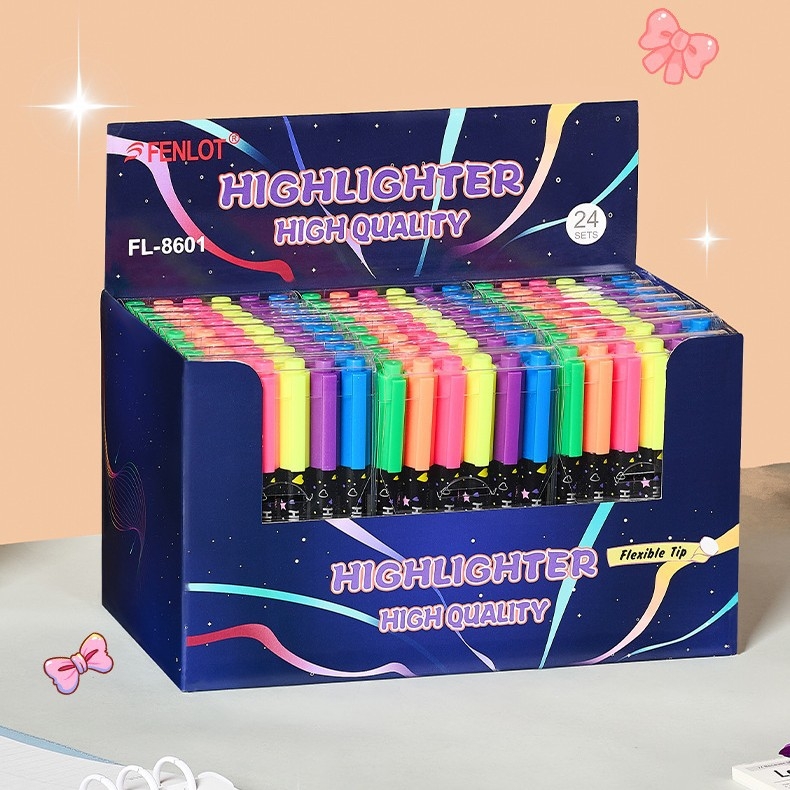 Set fluorescentskih markera, model 8601, plastično kućište, PVC pakiranje, 6 kom./kutija, bez dvostruke glave