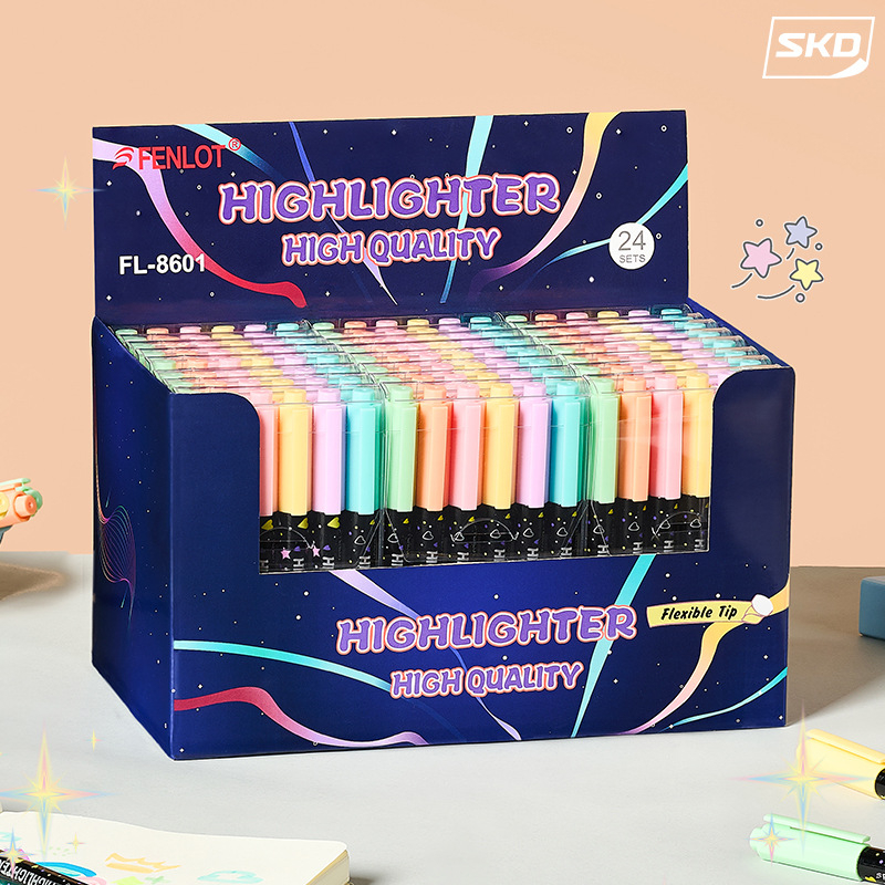 Set fluorescentskih markera, model 8601, plastično kućište, PVC pakiranje, 6 kom./kutija, bez dvostruke glave