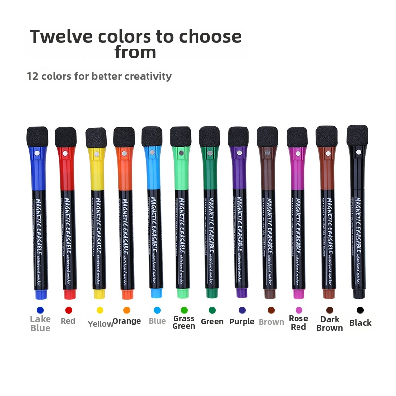 Magnetický per na bielu tabuľu pre deti s tinou na báze vody, vymazateľné, šírka čiary 2 mm, model G-208B12