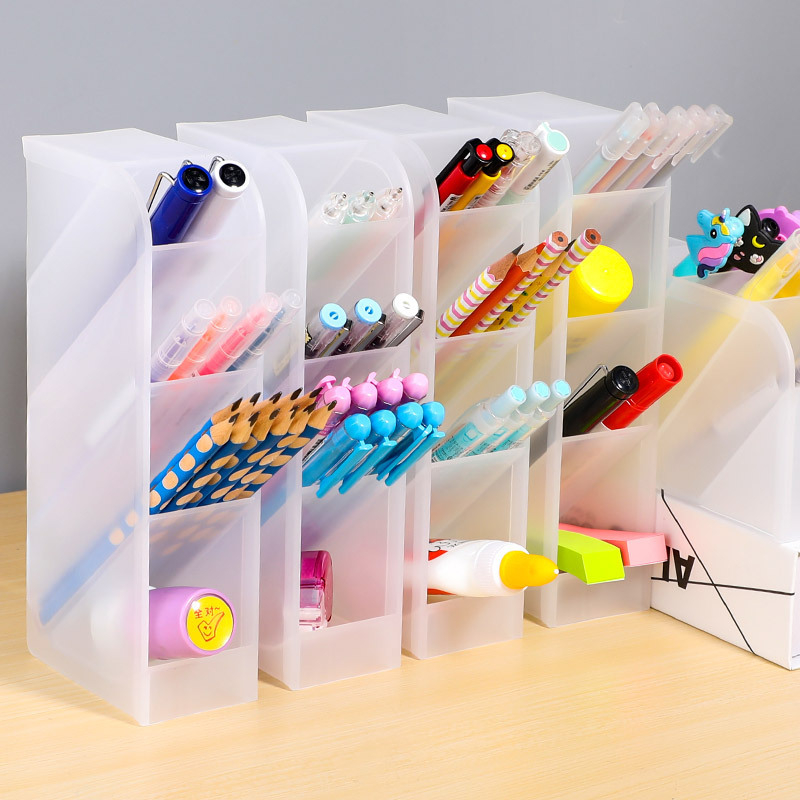 Suport pentru pixuri cu inserție înclinată, design nordic minimalist și transparent, material PP, formă pătrată, model CY7040, 639433889945