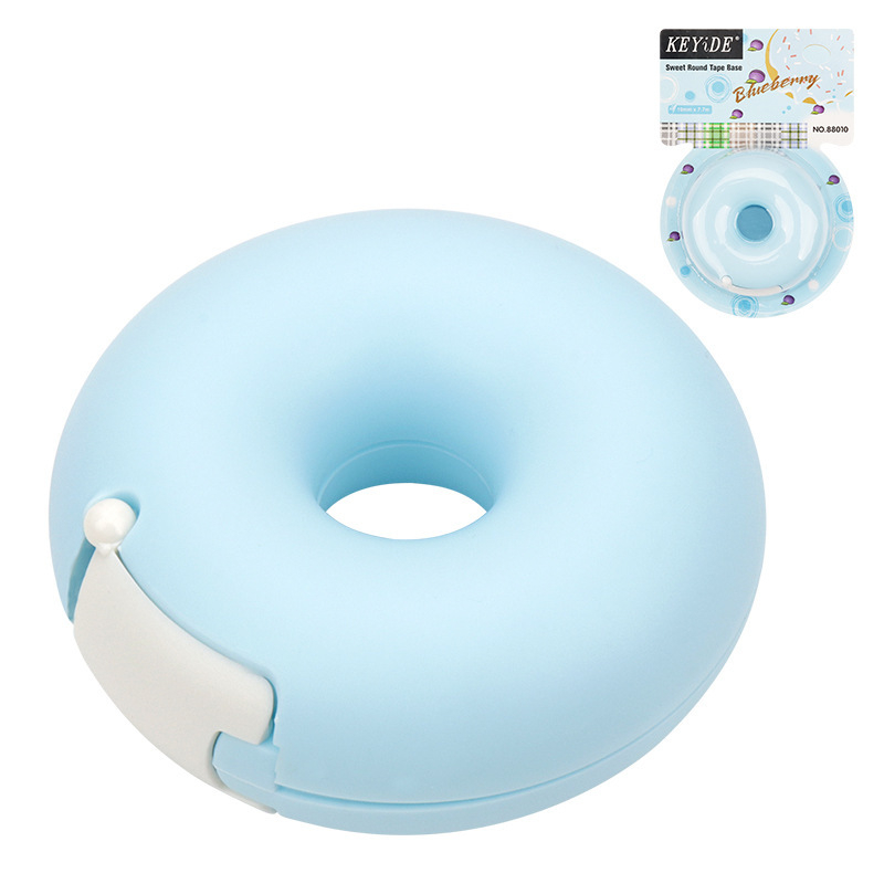 Plastična rezač za traku u obliku krofne, model Tape table; za trake širine do 20 mm, promjer osovine 25 mm, težina 35 g; ured i učenje; moguć ispis logotipa