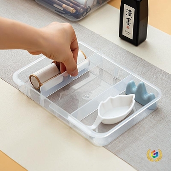 Cutie de depozitare pentru birou, cu compartimente multiple, organizator transparent din oțel inoxidabil, cu capac, 8 L