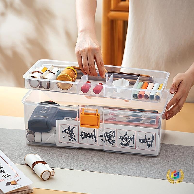 Cutie de depozitare pentru birou, cu compartimente multiple, organizator transparent din oțel inoxidabil, cu capac, 8 L