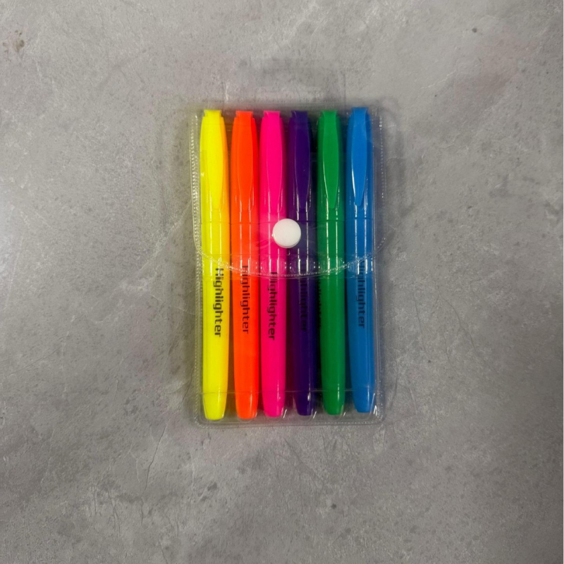 Set marker za podcrtavanje s nagibnim vrhom, plastično kućište, 6 kom, izbrisiv, s logom