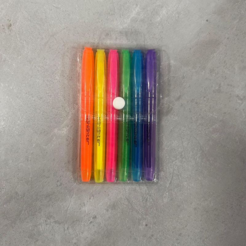Set marker za podcrtavanje s nagibnim vrhom, plastično kućište, 6 kom, izbrisiv, s logom