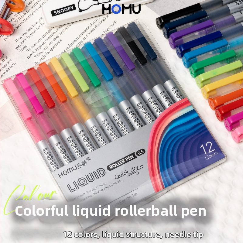 Pix rollerball cu vârf de ac, corp din plastic, capac, cerneală neștersibilă