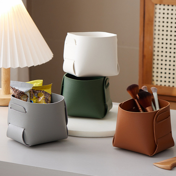 Cutie de depozitare pentru birou din piele PVC, organizator pentru pixuri și pensule de machiaj, capacitate 1 L, imprimare siglă disponibilă, stil modern minimalist