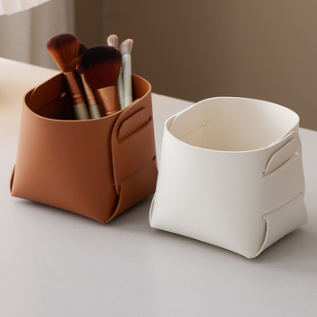 Cutie de depozitare pentru birou din piele PVC, organizator pentru pixuri și pensule de machiaj, capacitate 1 L, imprimare siglă disponibilă, stil modern minimalist
