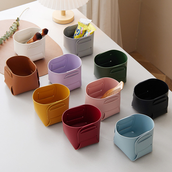 Cutie de depozitare pentru birou din piele PVC, organizator pentru pixuri și pensule de machiaj, capacitate 1 L, imprimare siglă disponibilă, stil modern minimalist