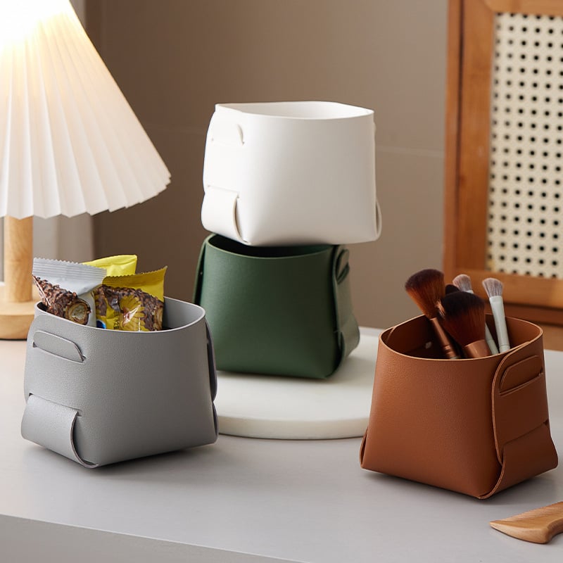 Cutie de depozitare pentru birou din piele PVC, organizator pentru pixuri și pensule de machiaj, capacitate 1 L, imprimare siglă disponibilă, stil modern minimalist