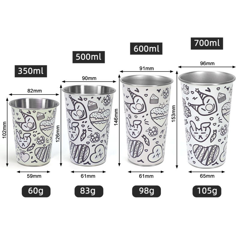 Čaša od nehrđajućeg čelika 304, kapaciteta 501–600 ml, jednostrani zavinut rub, kreativni stil s promjenom boje
