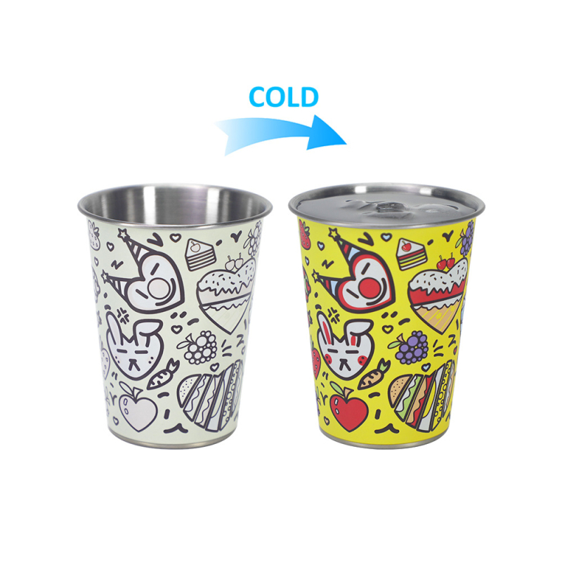 Čaša od nehrđajućeg čelika 304, kapaciteta 501–600 ml, jednostrani zavinut rub, kreativni stil s promjenom boje