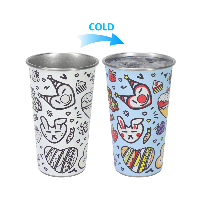 Čaša od nehrđajućeg čelika 304, kapaciteta 501–600 ml, jednostrani zavinut rub, kreativni stil s promjenom boje