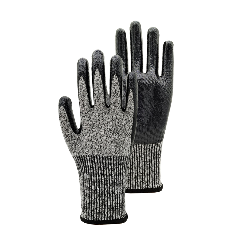 Γάντια ασφαλείας CE πιστοποιημένα EN388 επίπεδο 5 αντίσταση κοπής, HPPE και γυαλιστερή επίστρωση νιτριλίου, αντιολισθητικά