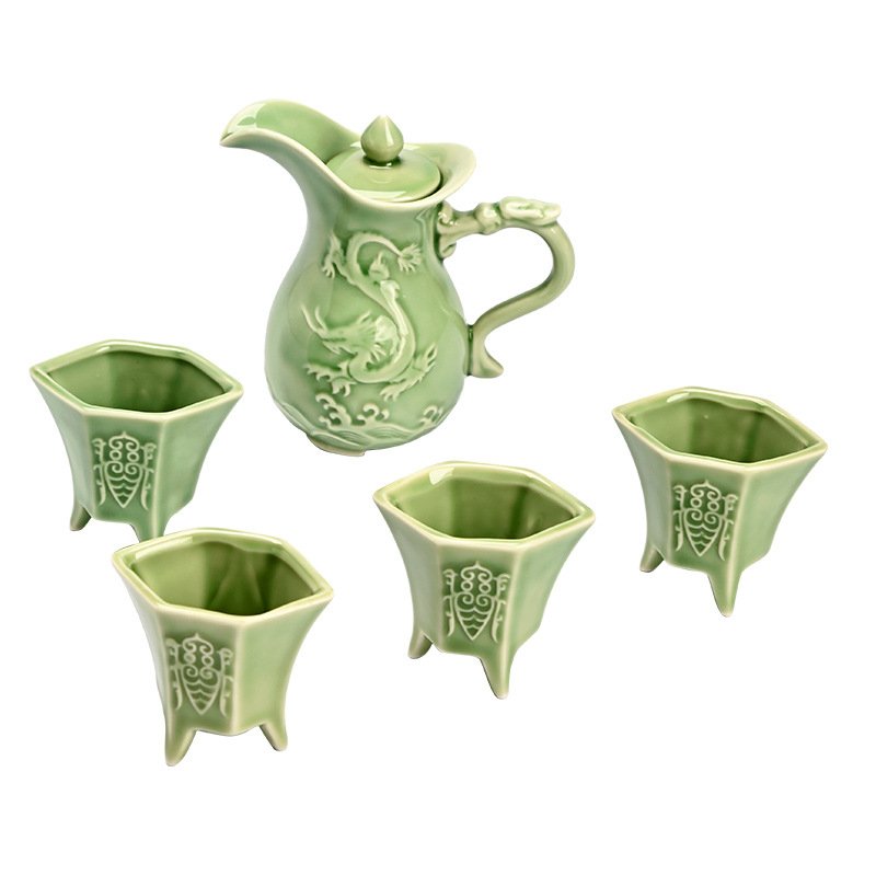 Keramička čaša za alkohol s tronožnim Celadon dizajnom, retro Bloom stil, težina 0,12 kg