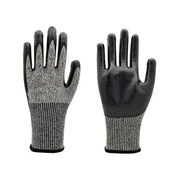 CE сертифицирани ръкавици против порязване EN388 ниво 5, HPPE + лъскаво нитрилово покритие, износоустойчивост ниво 4