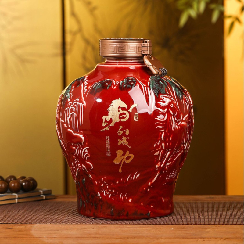 Jingdezhen kerámia borosüveg 8 ló motívummal, modern egyszerű stílus, 2025-ben bemutatva, logónyomás elérhető, egy darabos csomagolás, első osztályú minőség