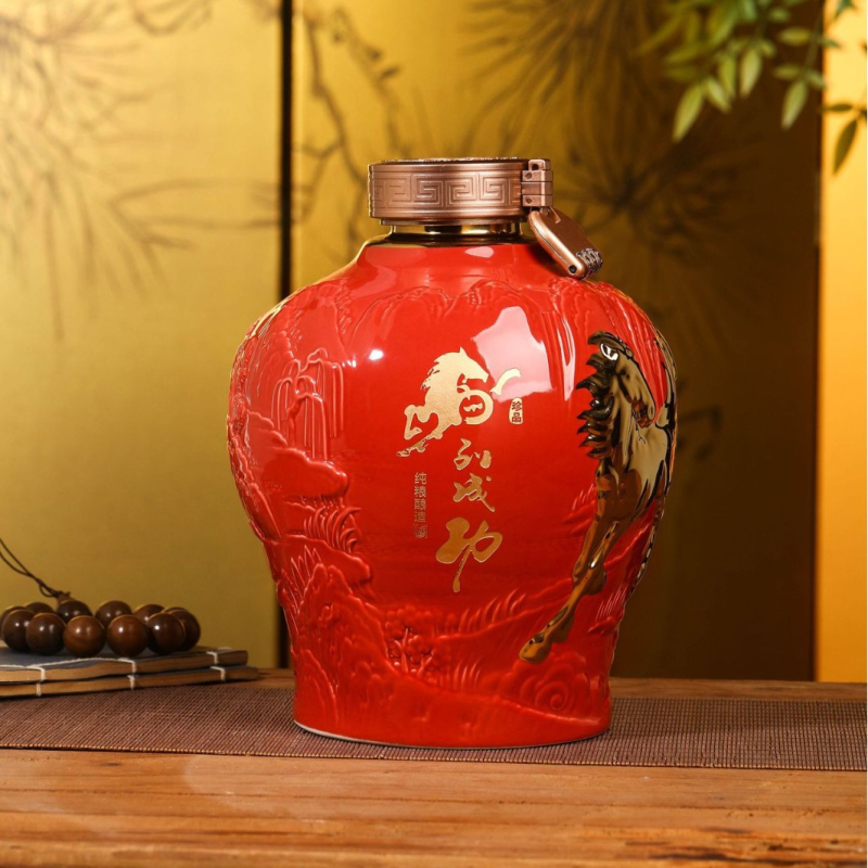 Jingdezhen kerámia borosüveg 8 ló motívummal, modern egyszerű stílus, 2025-ben bemutatva, logónyomás elérhető, egy darabos csomagolás, első osztályú minőség