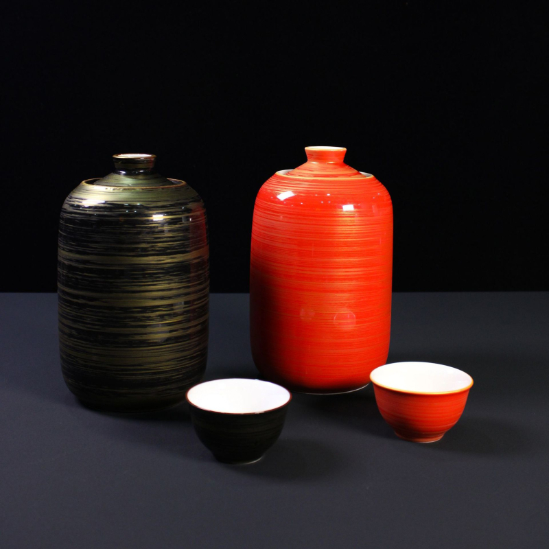 Japán stílusú kerámia bormelegítő kanna, retro dizájn, nyomtatott logóval