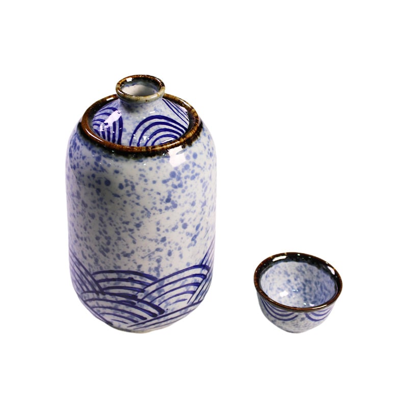 Japán stílusú kerámia bormelegítő kanna, retro dizájn, nyomtatott logóval