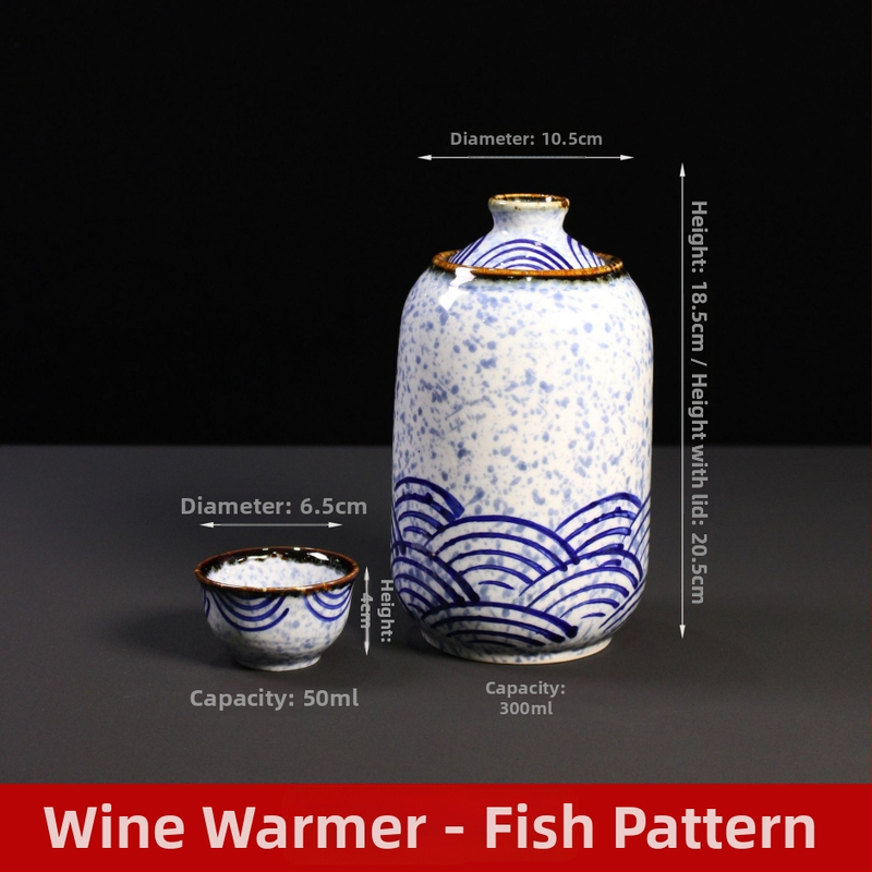 Keramická ohrievacia kanvička na víno v japonskom štýle, retro dizajn, s tlačeným logom