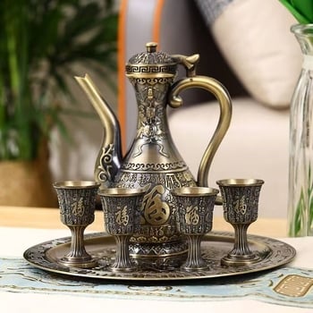 Set za piće Zmaj i Feniks s metalnim pladnjem, 1 karafa za vino i 4 čaše, moderni minimalistički stil