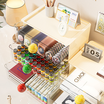 Cutie de depozitare pentru papetărie, cu design sertar – capacitate mare, stivabil, PP+PET