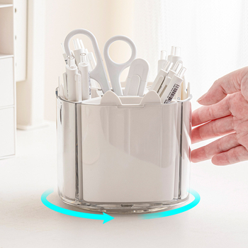 Cutie de depozitare pentru birou cu suport rotativ pentru pixuri, din plastic (HIPS), 80–99% material nou, design compartimentat