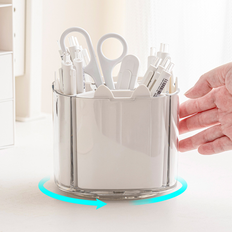 Cutie de depozitare pentru birou cu suport rotativ pentru pixuri, din plastic (HIPS), 80–99% material nou, design compartimentat