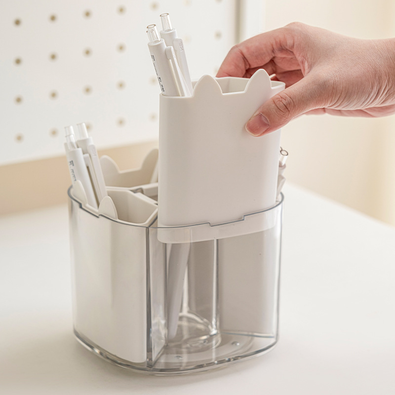 Cutie de depozitare pentru birou cu suport rotativ pentru pixuri, din plastic (HIPS), 80–99% material nou, design compartimentat