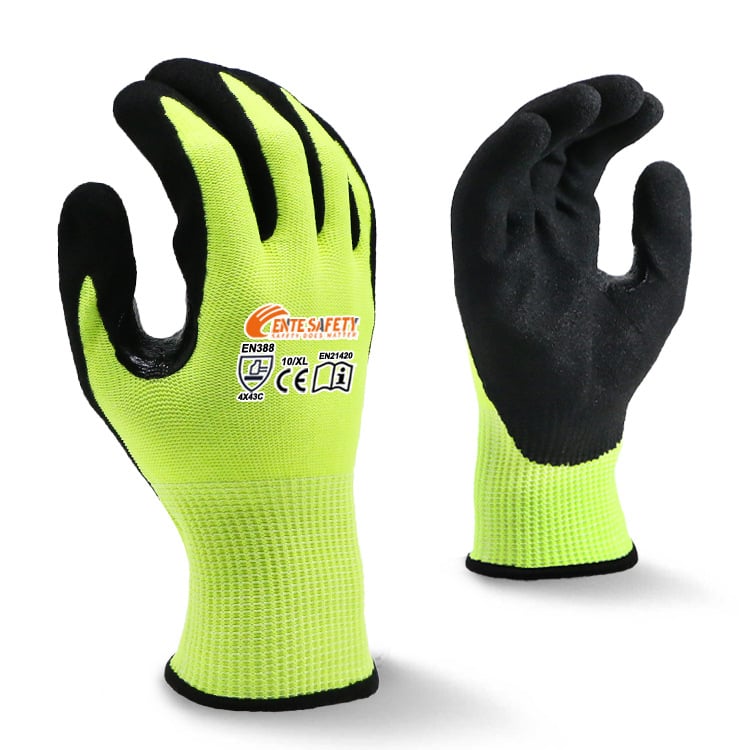 13-szemű kötött anti-vágó nitril matt kesztyű, megerősített fogás, csúszásmentes, vízálló