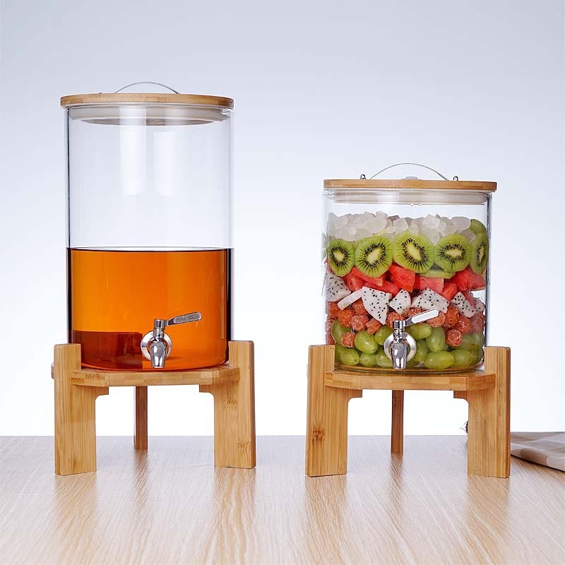 Italkészlet: boroszilikát üveg enzimhordó csappal, nagy kapacitás, bambusz fedél, szorosan záródó