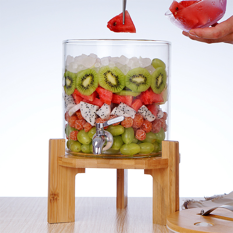 Italkészlet: boroszilikát üveg enzimhordó csappal, nagy kapacitás, bambusz fedél, szorosan záródó