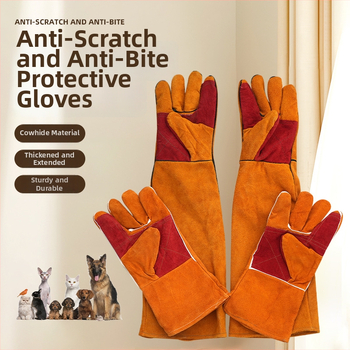 Wanjia rukavice na výcvik psov z teľacej kože – proti rezu a bodnutiu, ochrana proti uhryznutiu