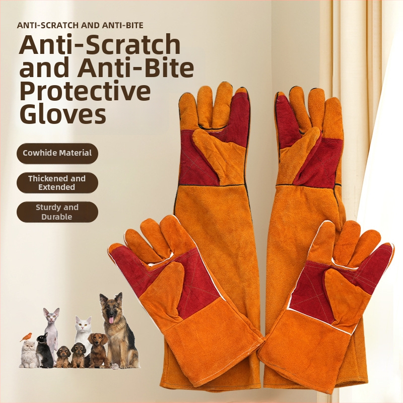 Wanjia rukavice na výcvik psov z teľacej kože – proti rezu a bodnutiu, ochrana proti uhryznutiu