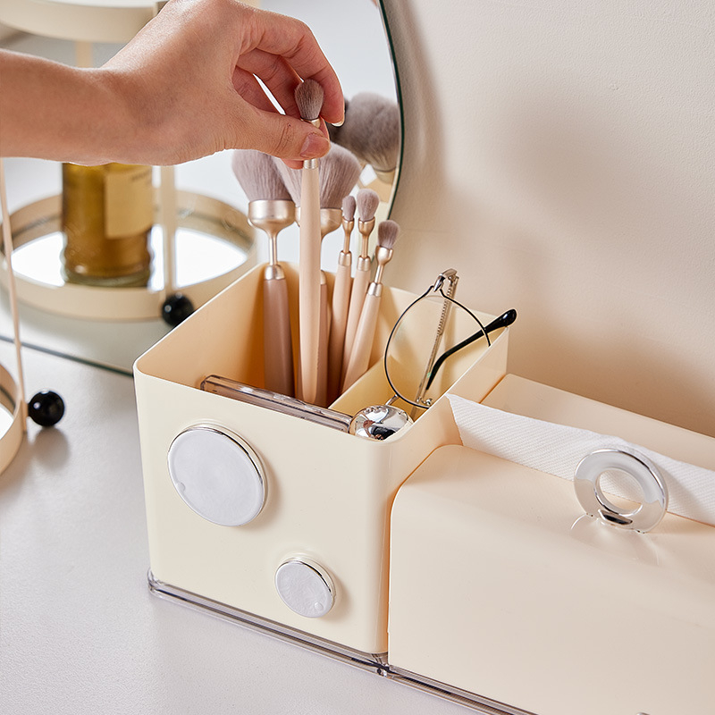 Cutie de depozitare pentru cosmetică cu capac, plastic PP+ABS+PET, model 9239, acoperită și cu posibilitatea de a fi stivuită cu grilă, stil lux ușor