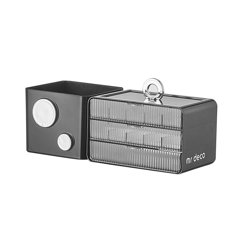 Cutie de depozitare pentru cosmetică cu capac, plastic PP+ABS+PET, model 9239, acoperită și cu posibilitatea de a fi stivuită cu grilă, stil lux ușor