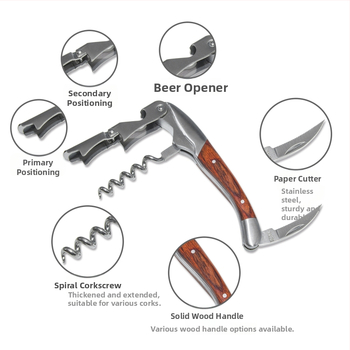 Отварачка за бутилки с дървена дръжка — неръждаема стомана, многофункционална и преносима, възможност за печат на лого
