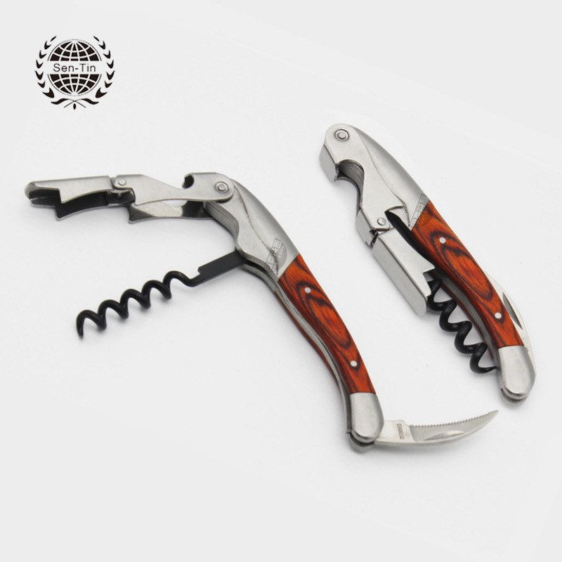 Отварачка за бутилки с дървена дръжка — неръждаема стомана, многофункционална и преносима, възможност за печат на лого